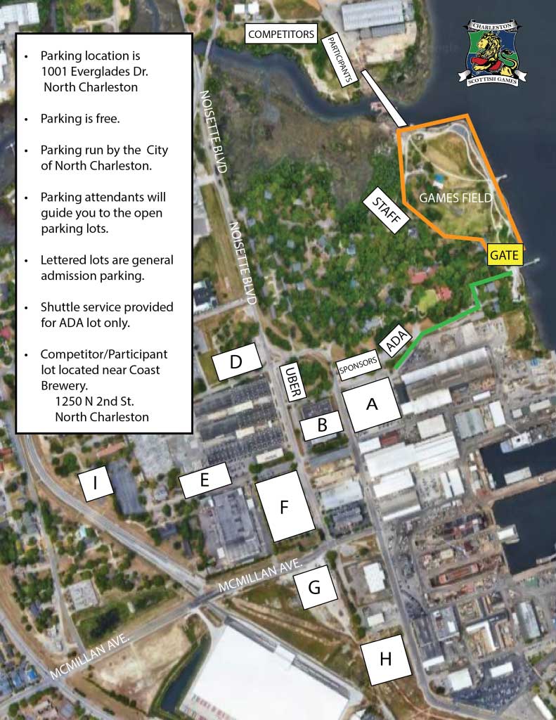 2022 Charleston Scottish games parking map